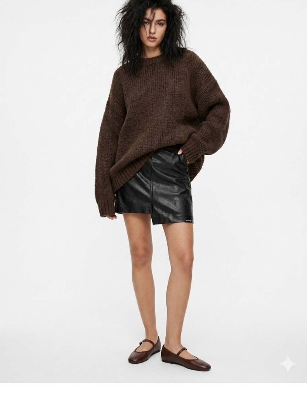 Nanning9 Korean Black Faux Leather Asymmetric Mini Skirt